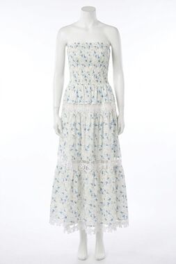 NEW STRUT & BOLT gloria floral strapless midi dress in blue/cream